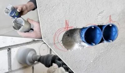 Монтаж подрозетников в бетонной стене